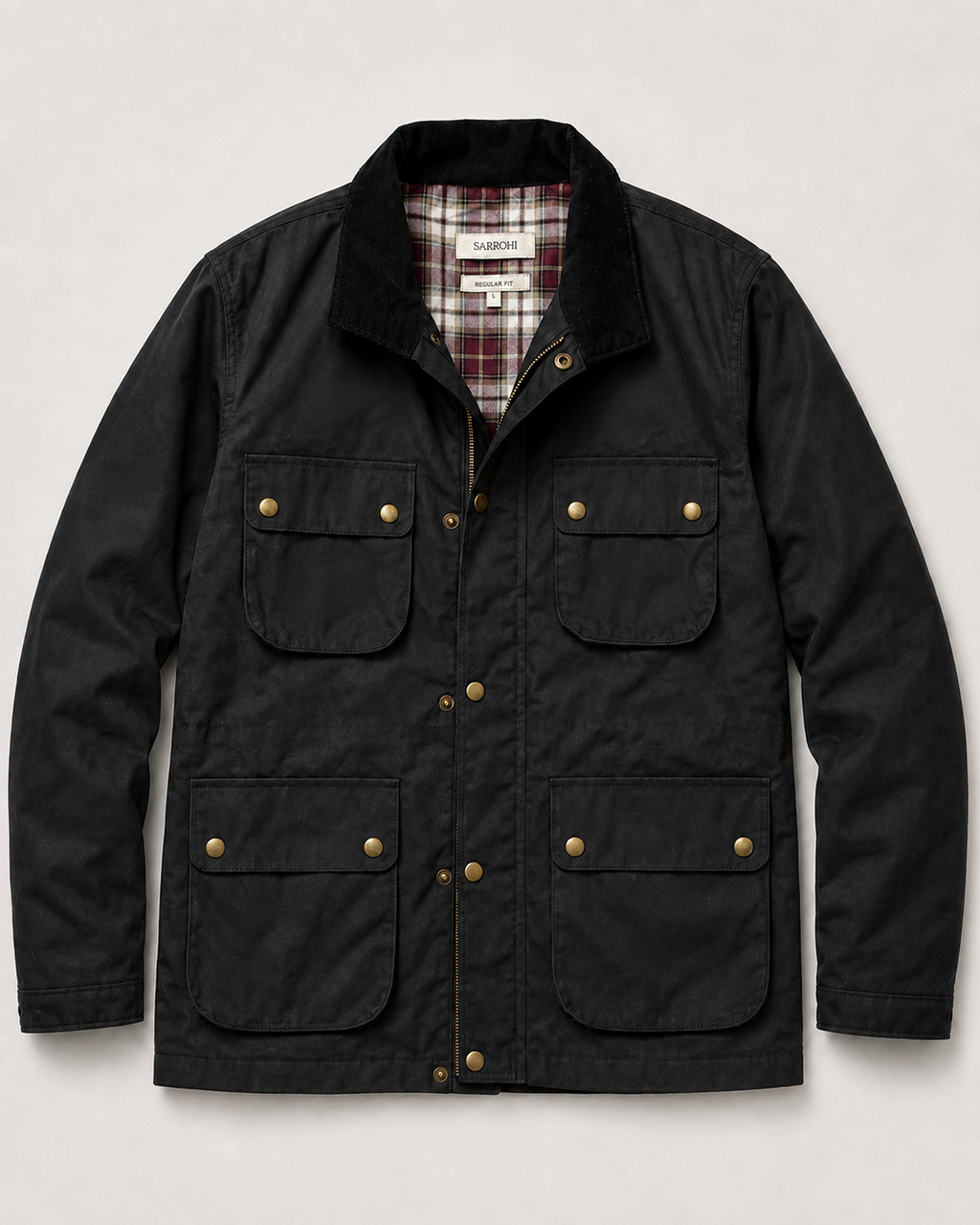 The Gorkha Jacket- Men's Black Waxed Jacket with Courduroy Collar