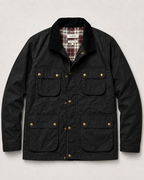 The Gorkha Jacket- Men's Black Waxed Jacket with Courduroy Collar