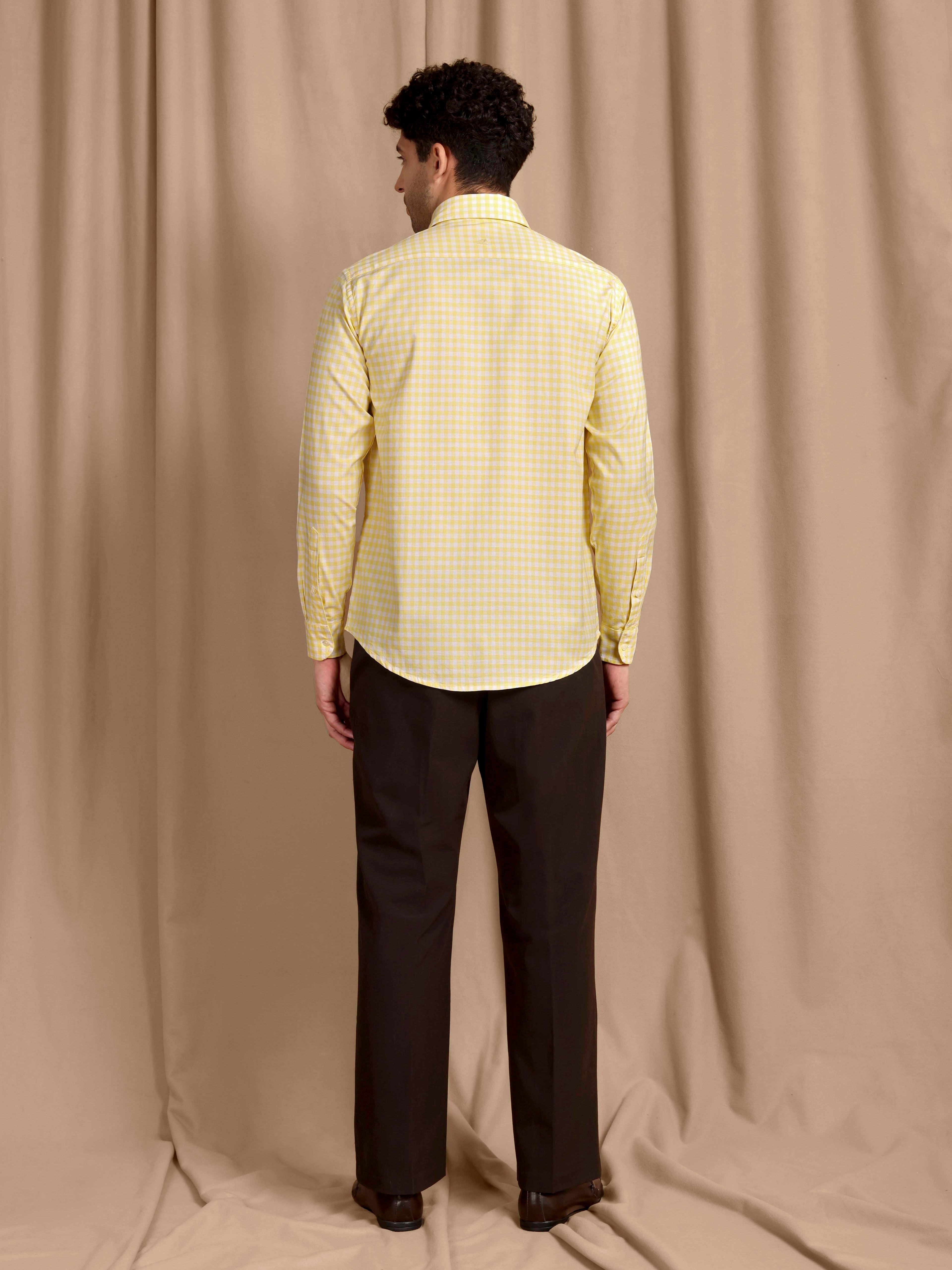 The Karikala: Slim Fit Checkered Yellow Oxford Shirt