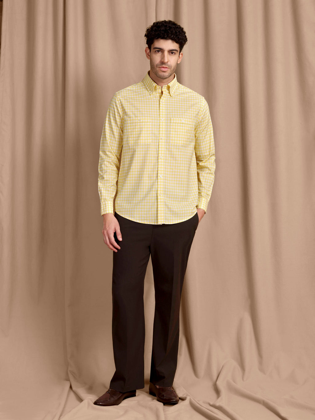 The Karikala: Slim Fit Checkered Yellow Oxford Shirt