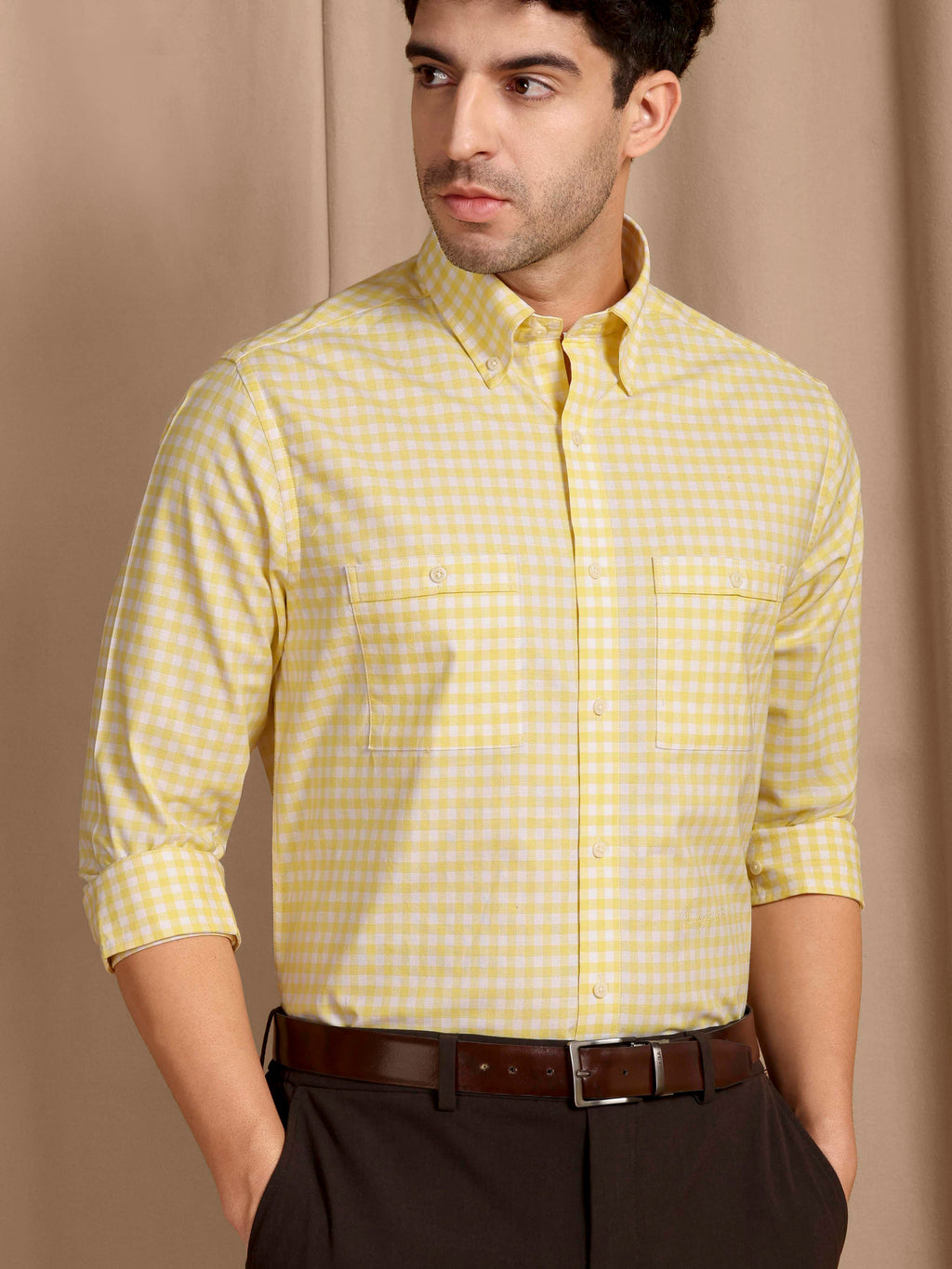 The Karikala: Slim Fit Checkered Yellow Oxford Shirt
