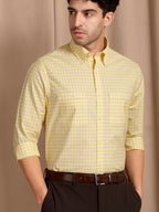 The Karikala: Slim Fit Checkered Yellow Oxford Shirt