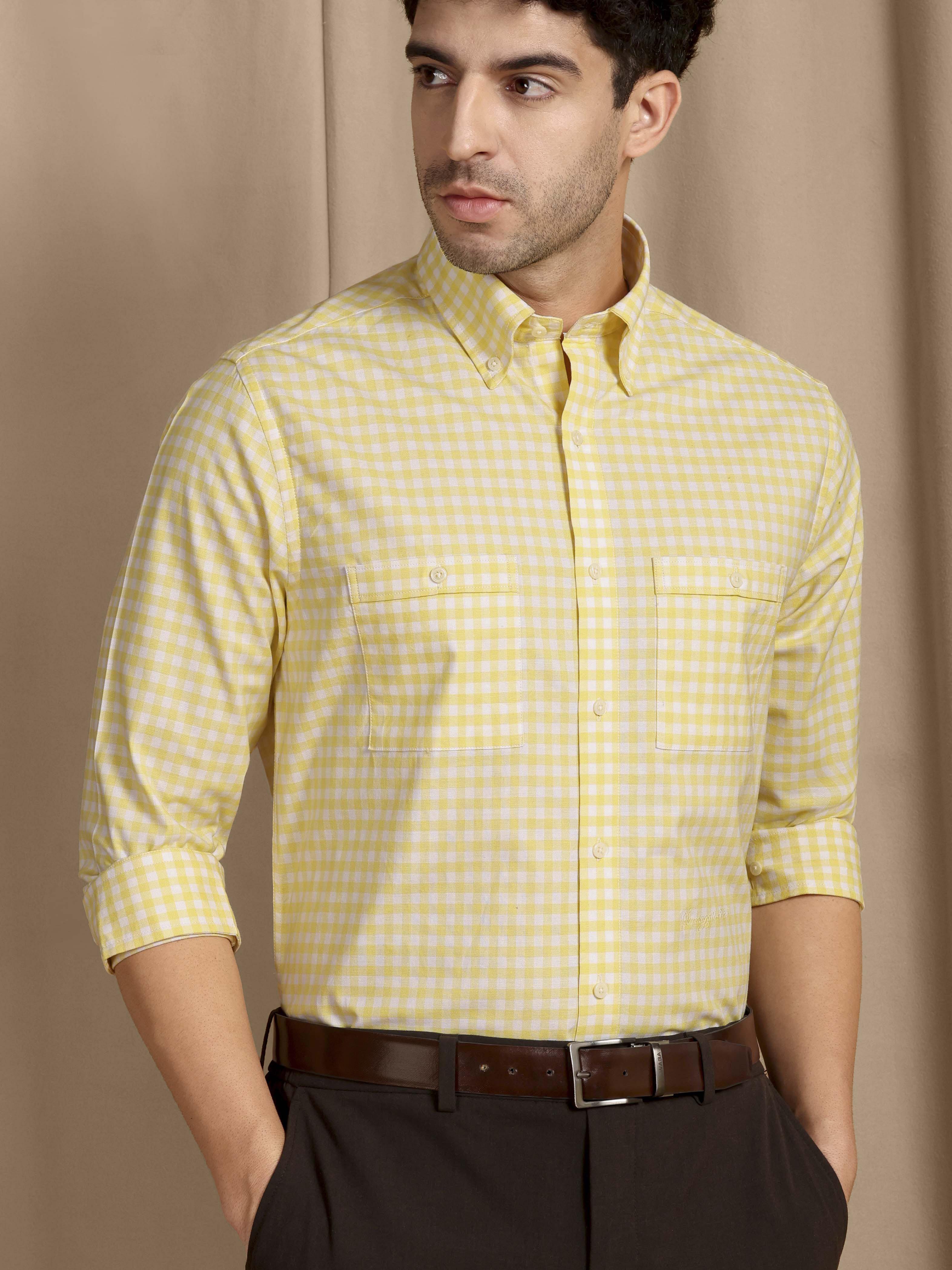 The Karikala: Slim Fit Checkered Yellow Oxford Shirt