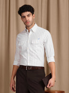 The Karikala: Slim Fit White-Grey Striped Oxford Shirt