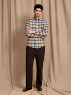 The Udai: Slim Fit Checkered Blue-Gold Oxford Shirt