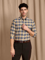 The Udai: Slim Fit Checkered Blue-Gold Oxford Shirt