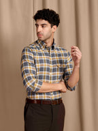 The Udai: Slim Fit Checkered Blue-Gold Oxford Shirt