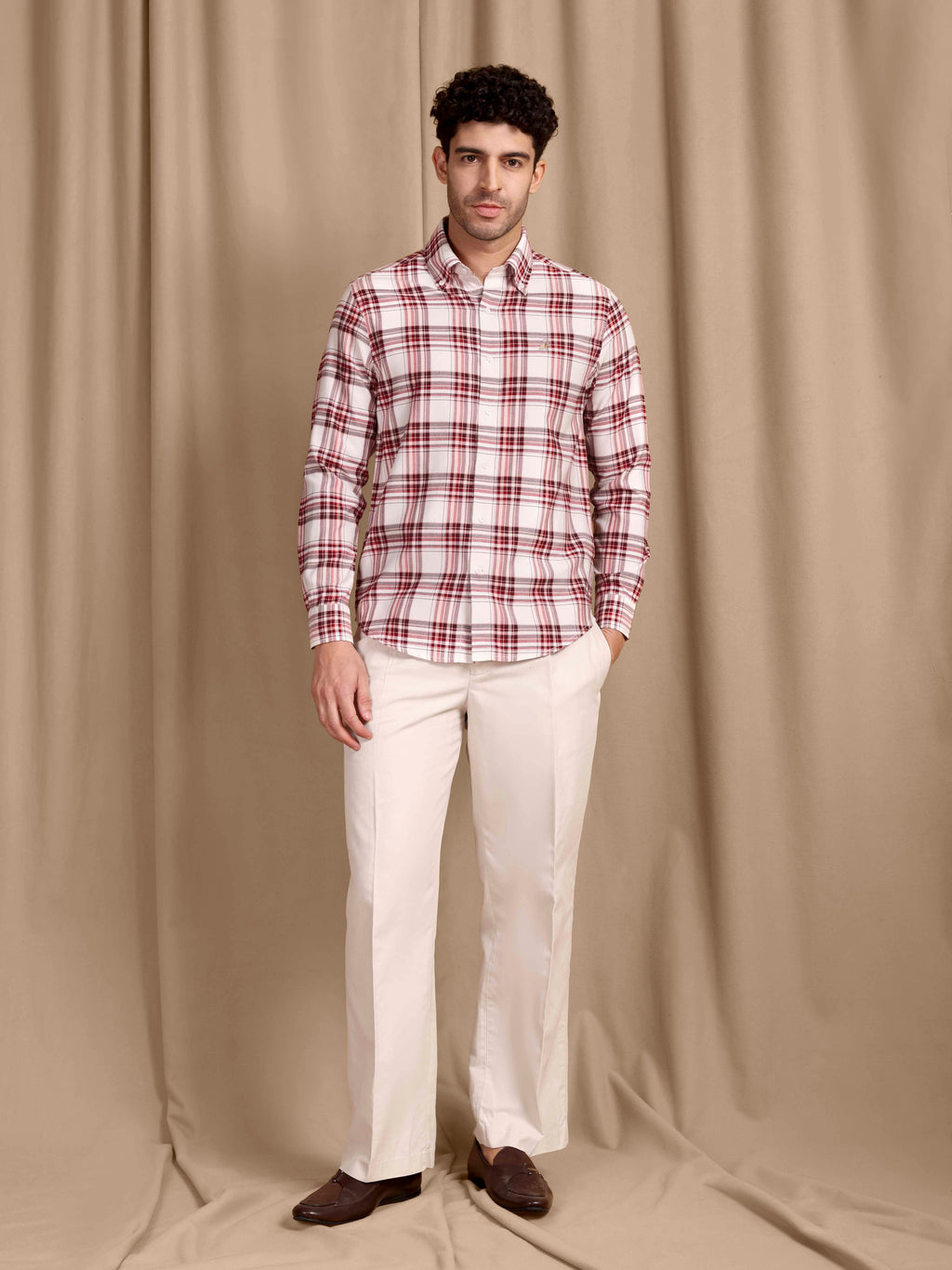 The Rawal: Slim Fit Checkered Ruby Red Oxford Shirt