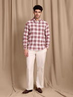 The Rawal: Slim Fit Checkered Ruby Red Oxford Shirt
