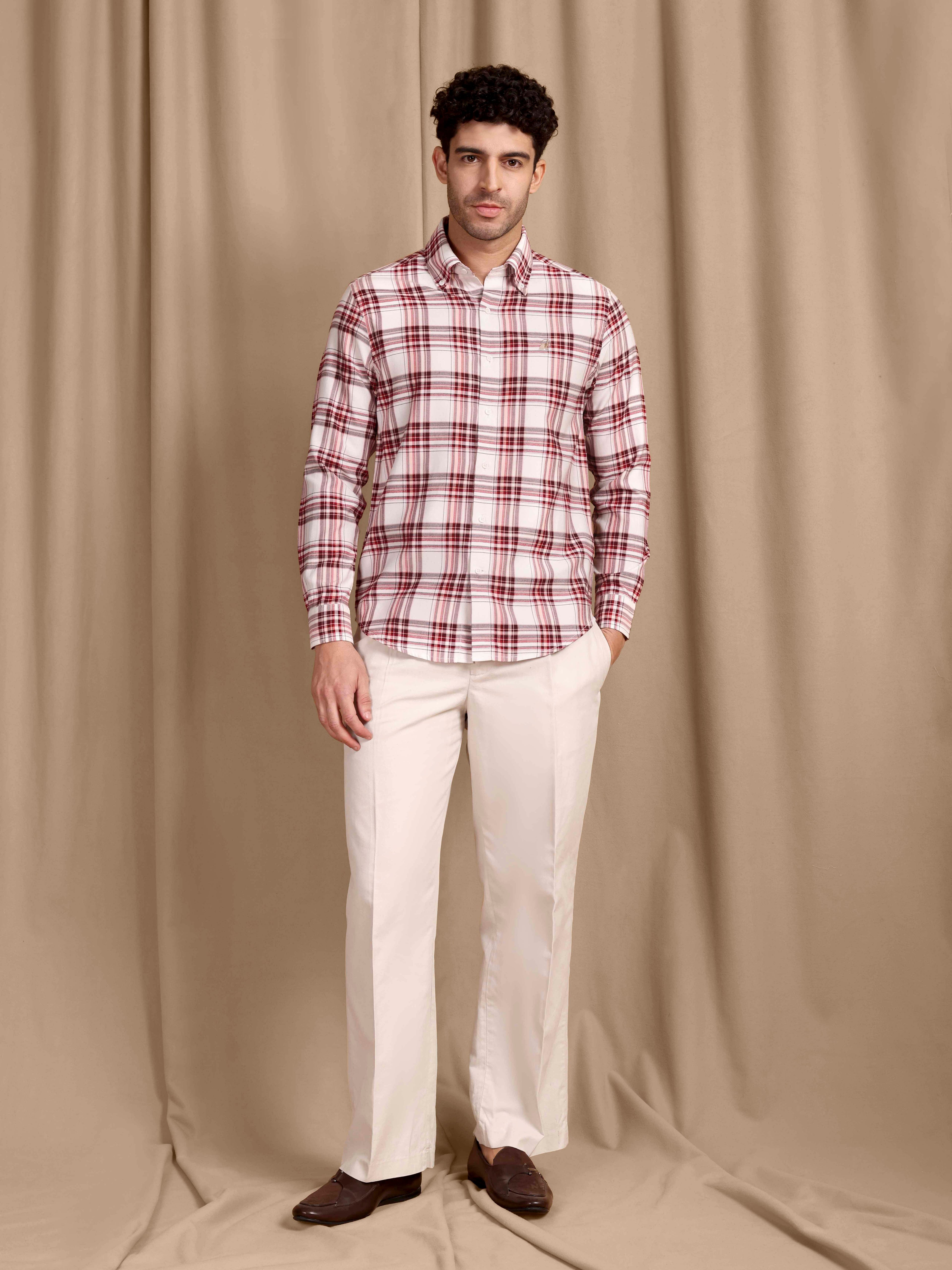 The Rawal: Slim Fit Checkered Ruby Red Oxford Shirt