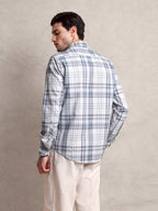 The Udai: Slim Fit Checkered Blue-Grey Single Pocket Oxford Shirt