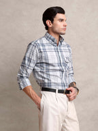The Udai: Slim Fit Checkered Blue-Grey Single Pocket Oxford Shirt