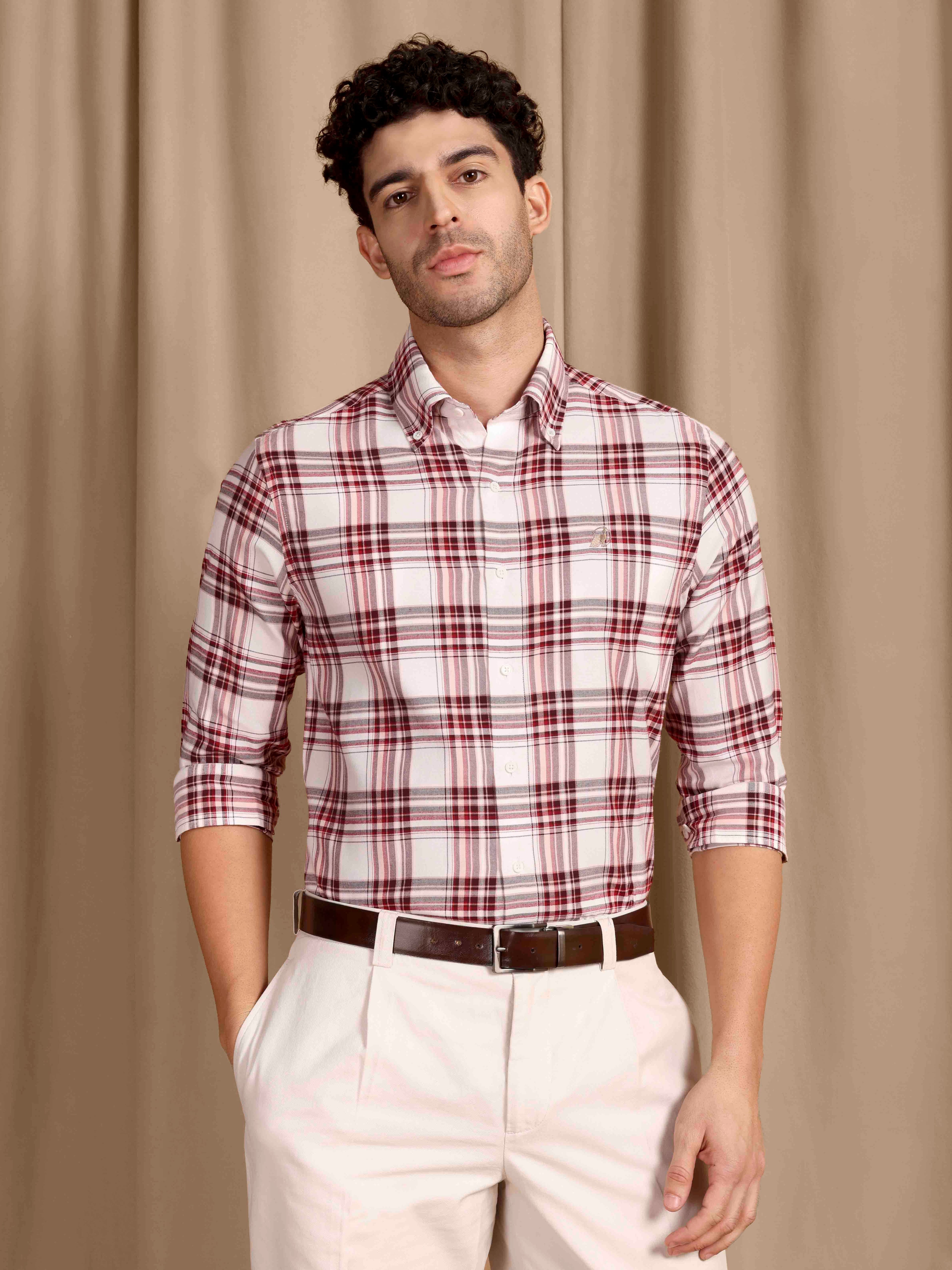 The Rawal: Slim Fit Checkered Ruby Red Oxford Shirt