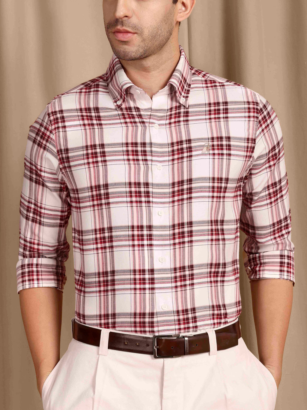 The Rawal: Slim Fit Checkered Ruby Red Oxford Shirt