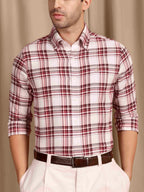 The Rawal: Slim Fit Checkered Ruby Red Oxford Shirt