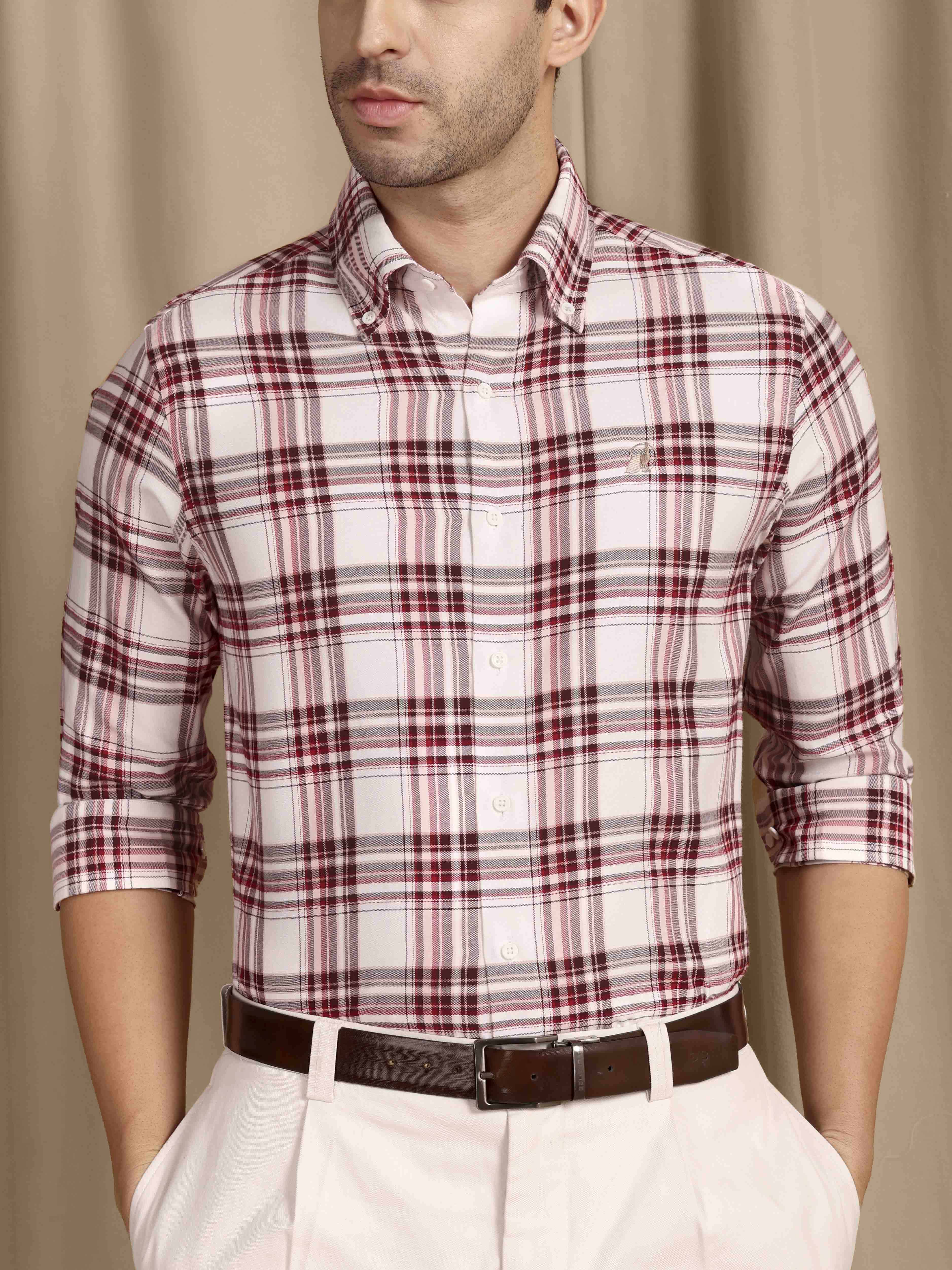 The Rawal: Slim Fit Checkered Ruby Red Oxford Shirt