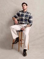 The Rawal: Slim Fit Olive-Navy Plaid Oxford Shirt