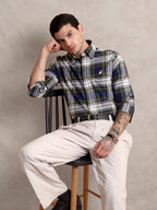 The Rawal: Slim Fit Olive-Navy Plaid Oxford Shirt