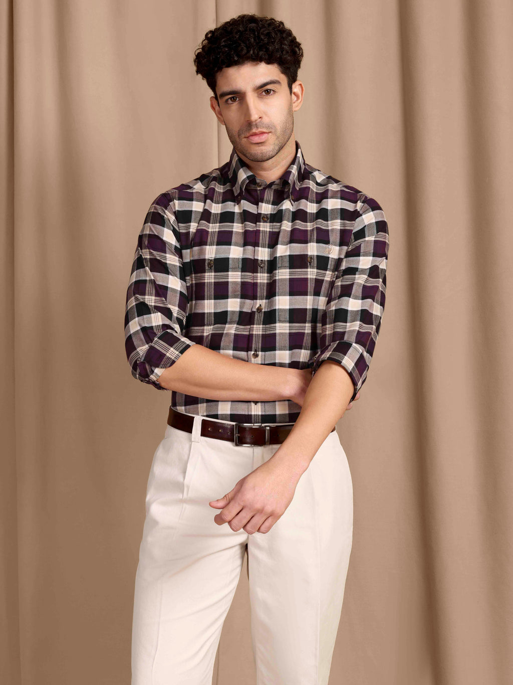 The Rawal: Slim Fit Checkered Maroon Oxford Shirt