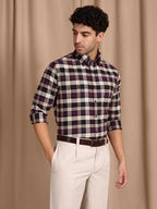 The Rawal: Slim Fit Checkered Maroon Oxford Shirt
