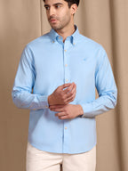 The Rawal: Slim Fit Solid Powder Blue Oxford Shirt