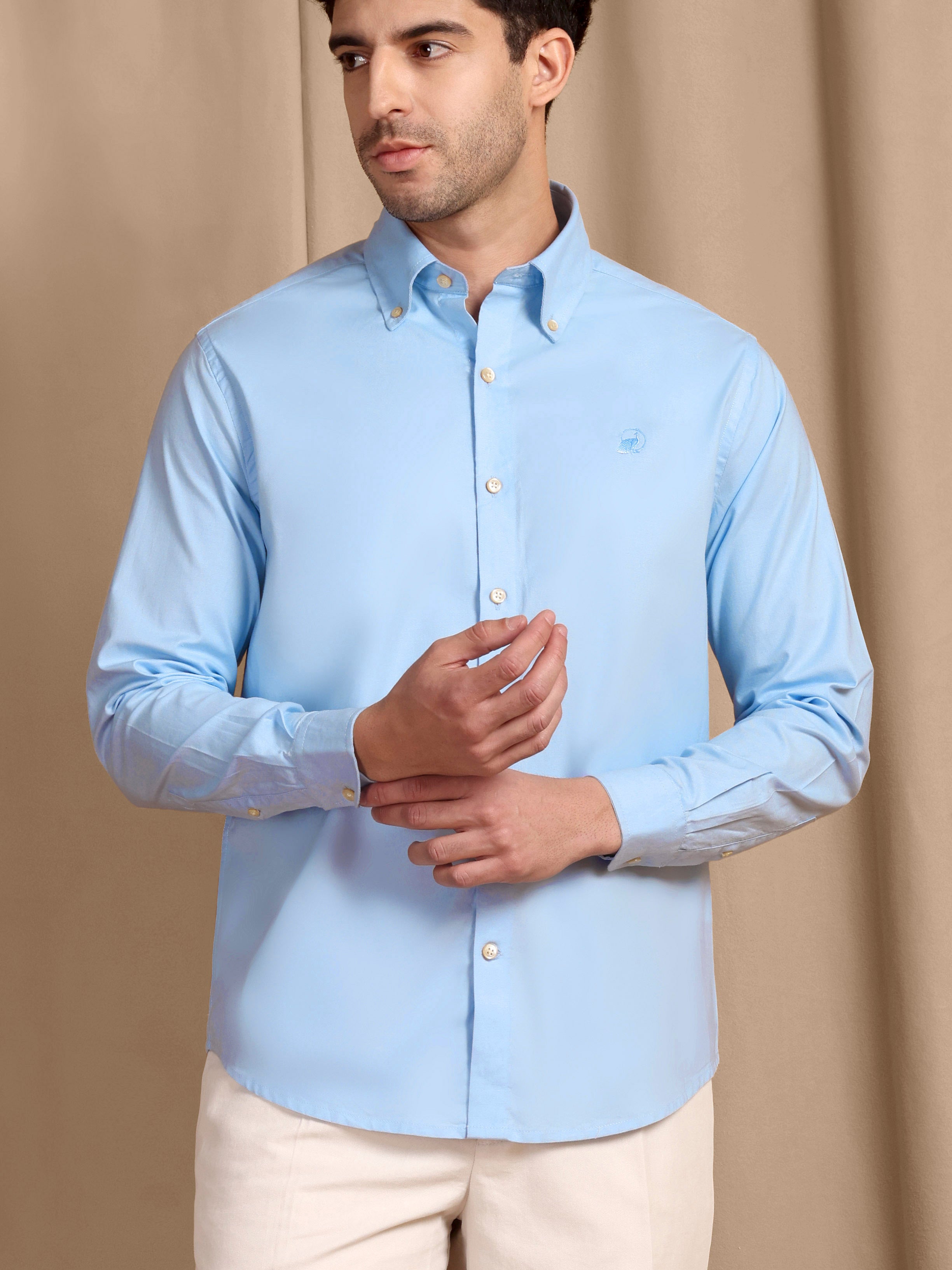 The Rawal: Slim Fit Solid Powder Blue Oxford Shirt
