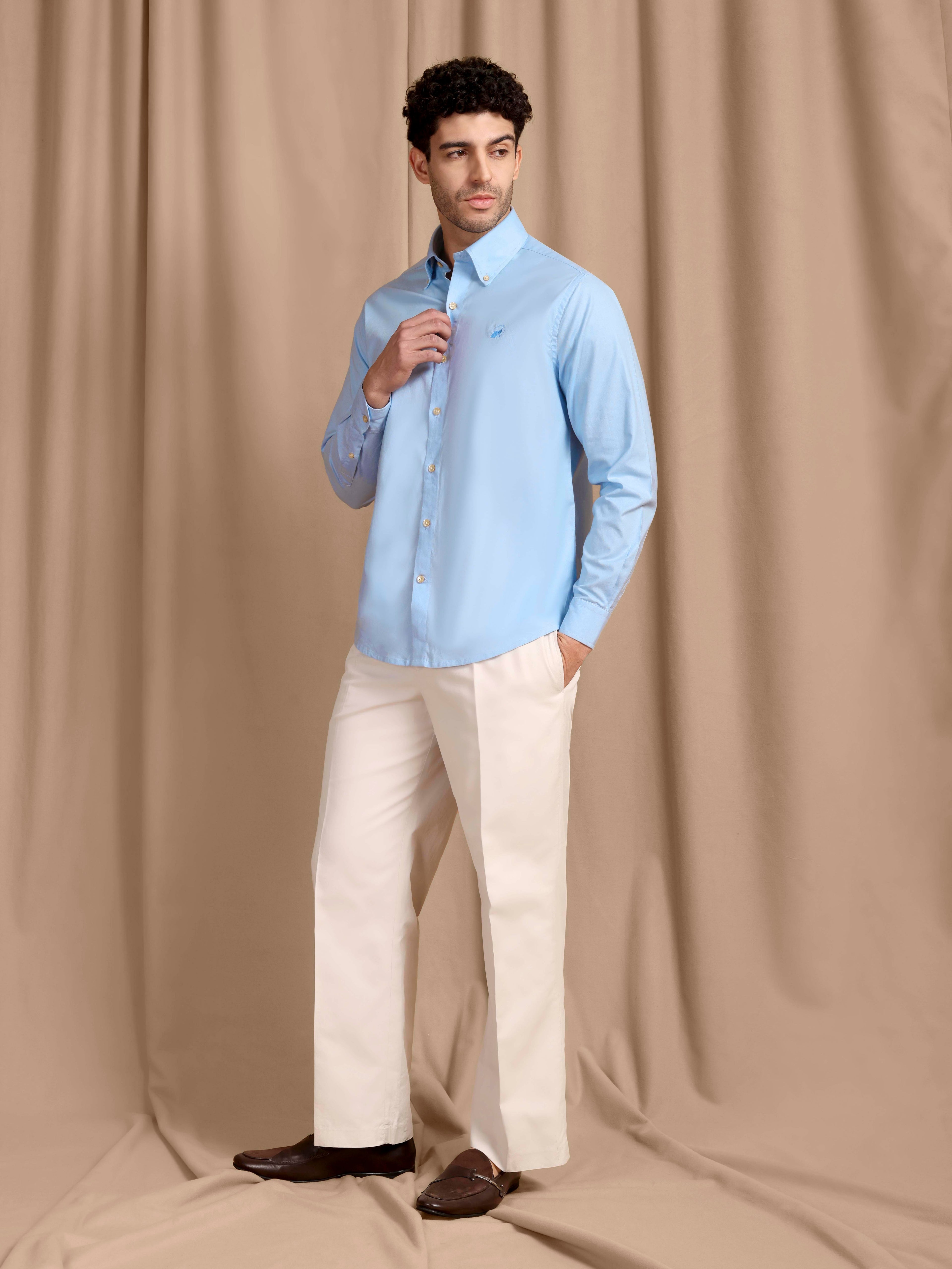 The Rawal: Slim Fit Solid Powder Blue Oxford Shirt