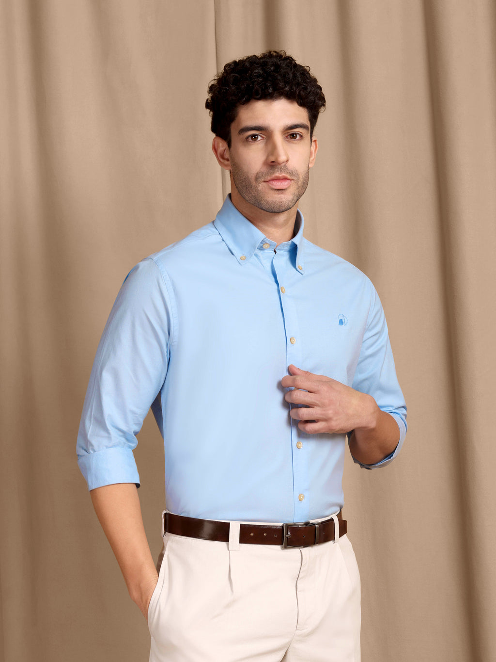 The Rawal: Slim Fit Solid Powder Blue Oxford Shirt