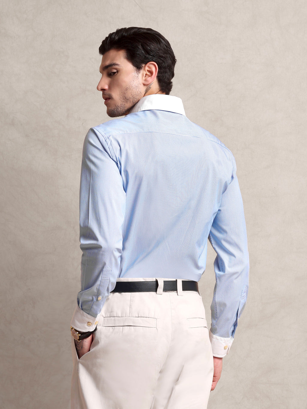 The Rawal: Slim Fit Egyptian Giza Cotton Striped Powder Blue Shirt