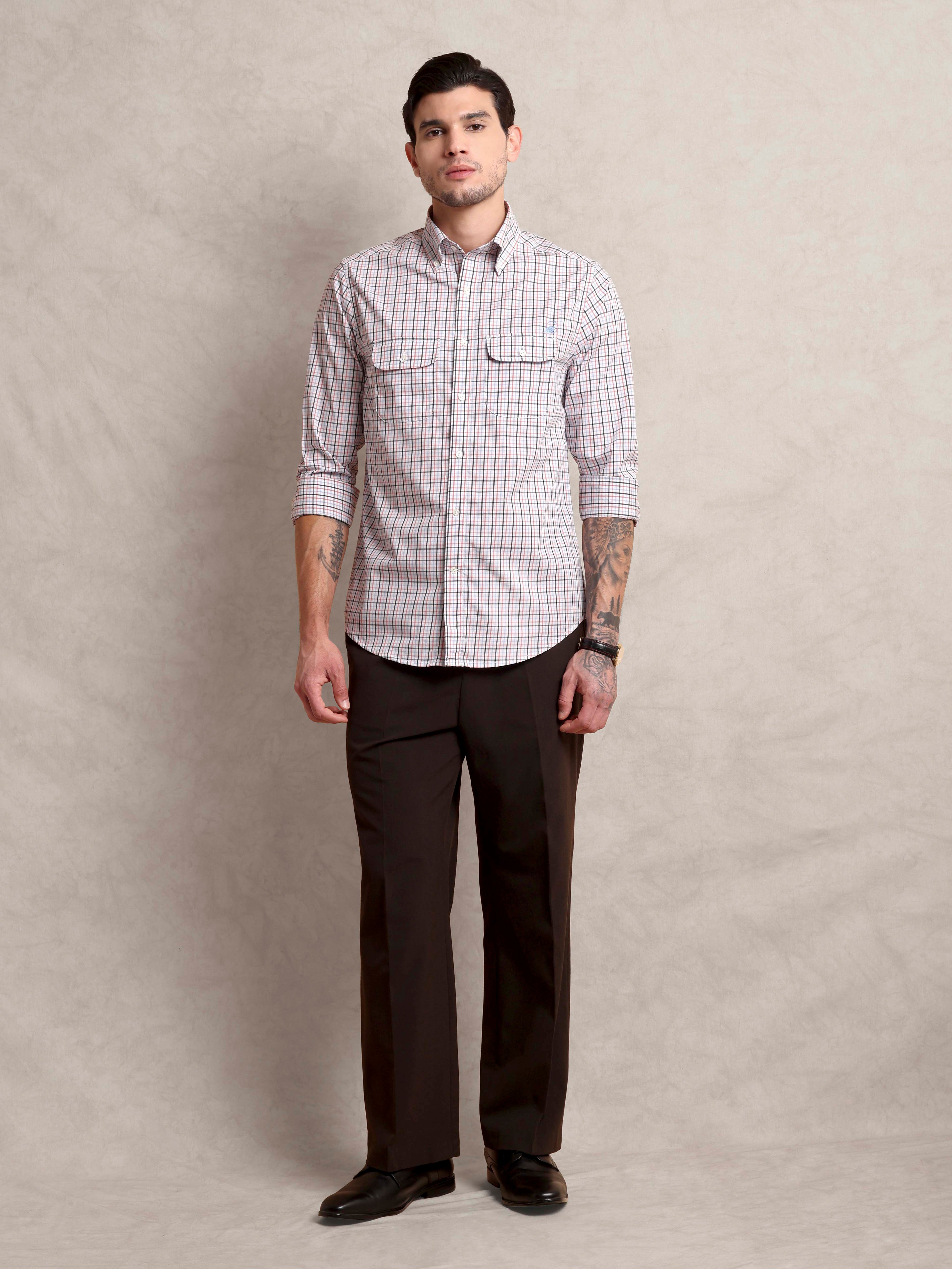 The Karikala: Slim Fit Checkered Salmon Poplin Shirt