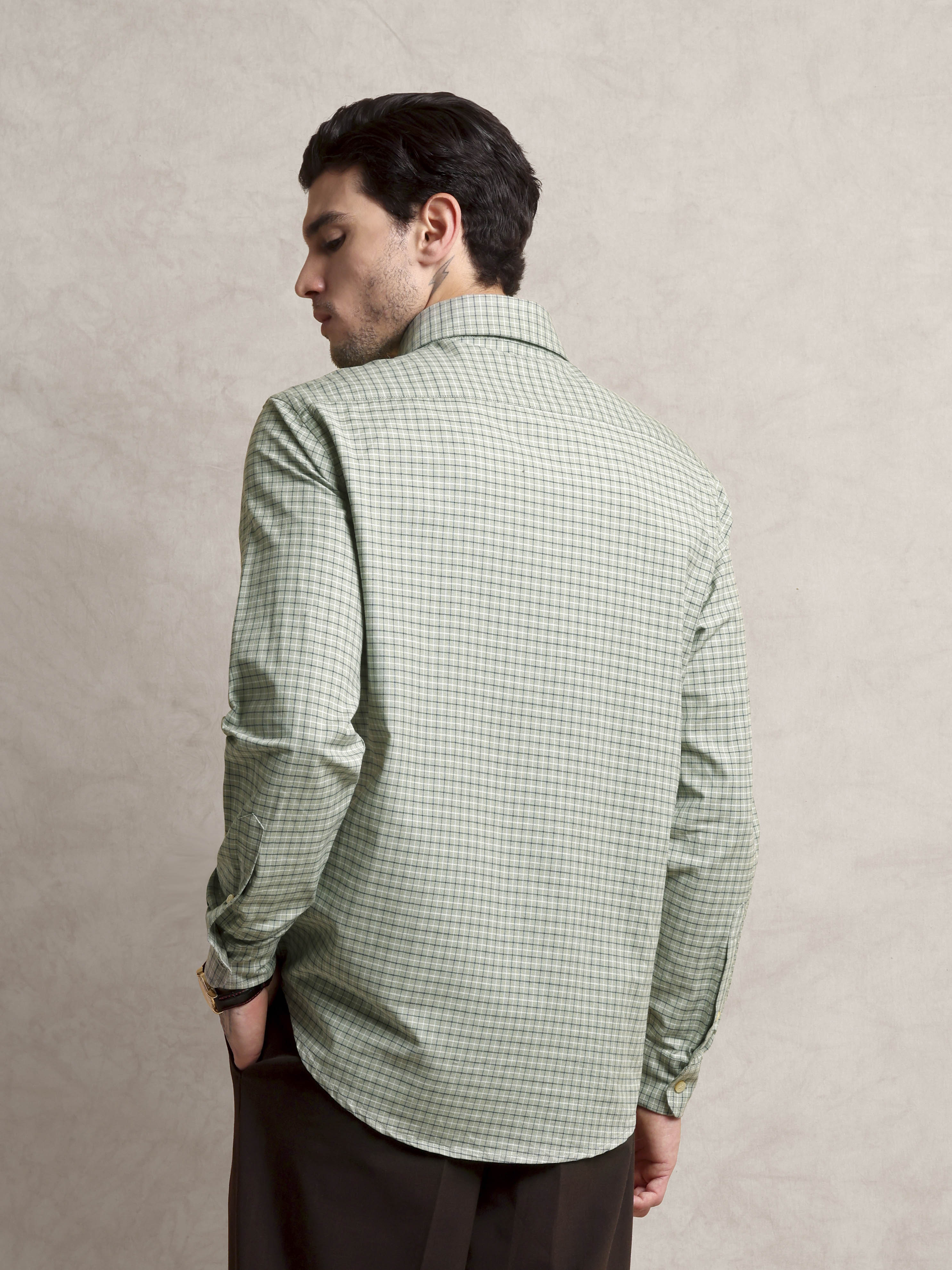 The Udai: Slim Fit Supima Cotton Checkered Pista Shirt