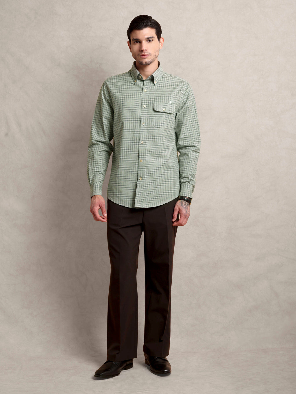 The Udai: Slim Fit Supima Cotton Checkered Pista Shirt