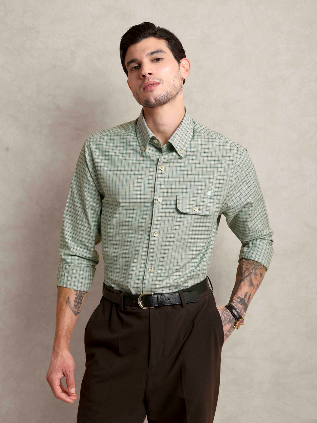 The Udai: Slim Fit Supima Cotton Checkered Pista Shirt