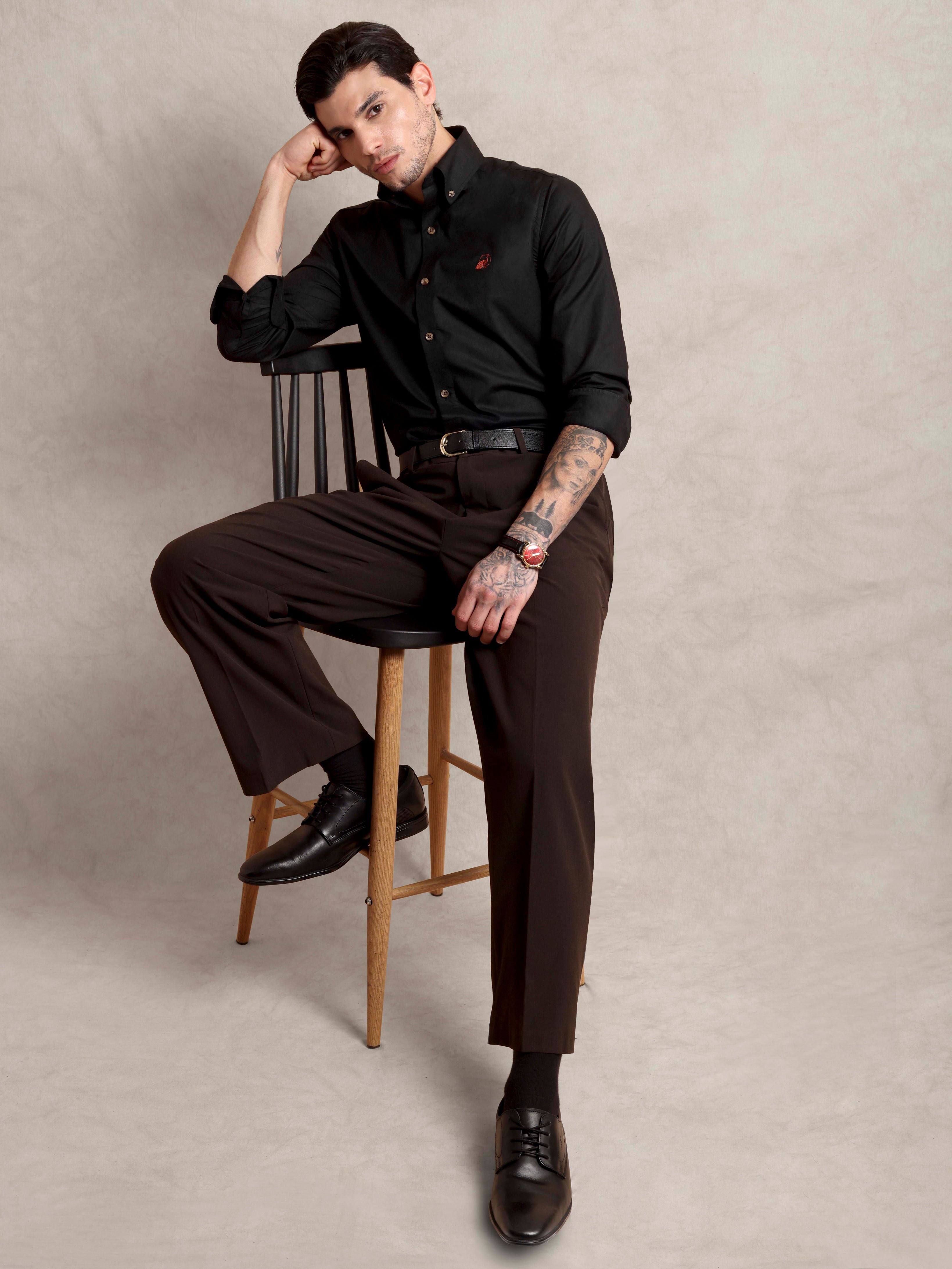 The Rawal: Slim Fit Solid Charcoal Oxford Shirt