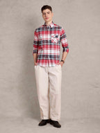 The Udai: Slim Fit Checkered Red Single Pocket Oxford Shirt