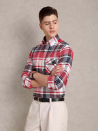 The Udai: Slim Fit Checkered Red Single Pocket Oxford Shirt