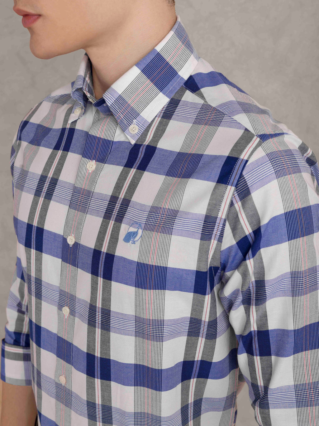 The Rawal: Slim Fit Checkered Blue Oxford Shirt