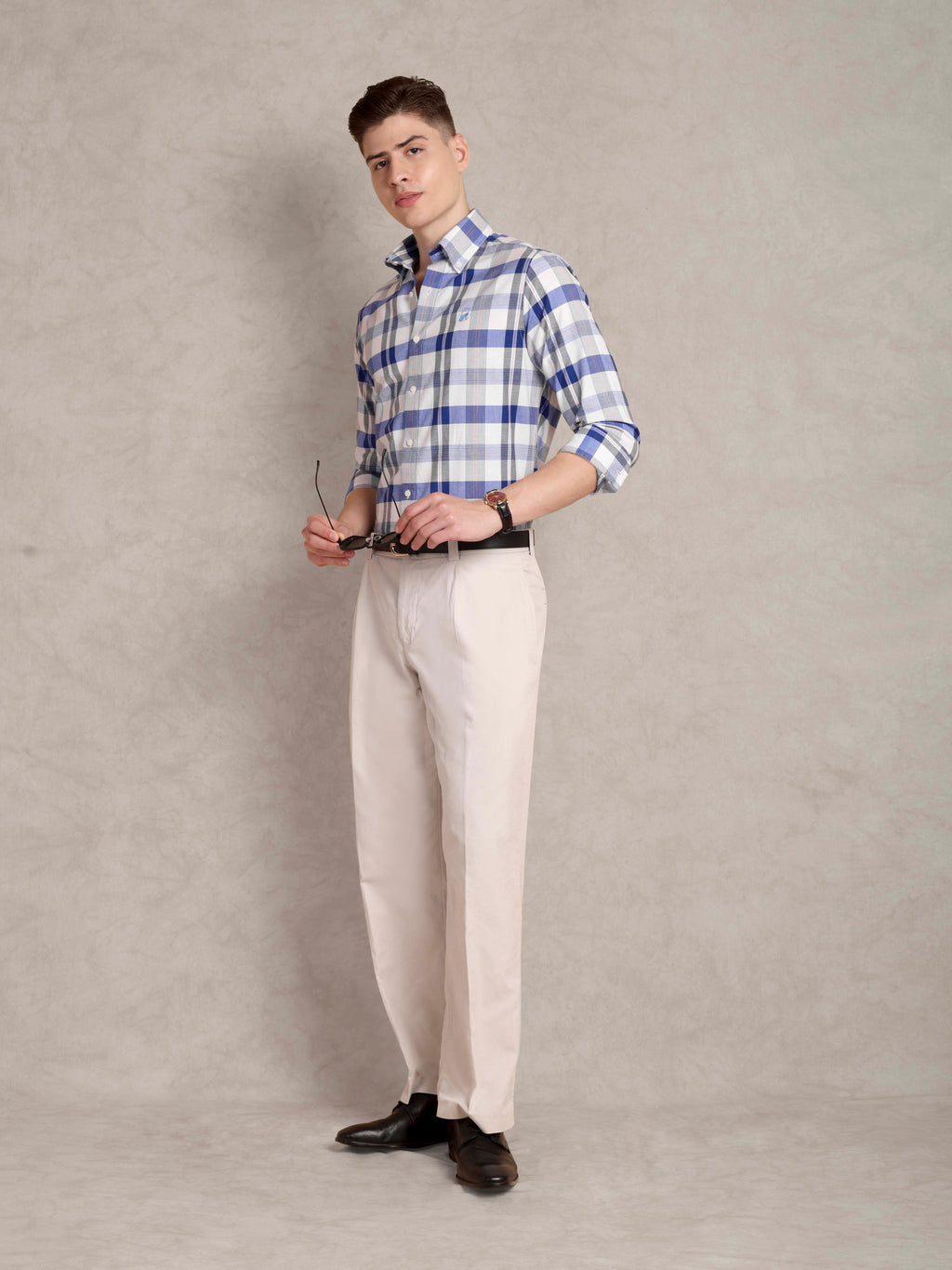 The Rawal: Slim Fit Checkered Blue Oxford Shirt