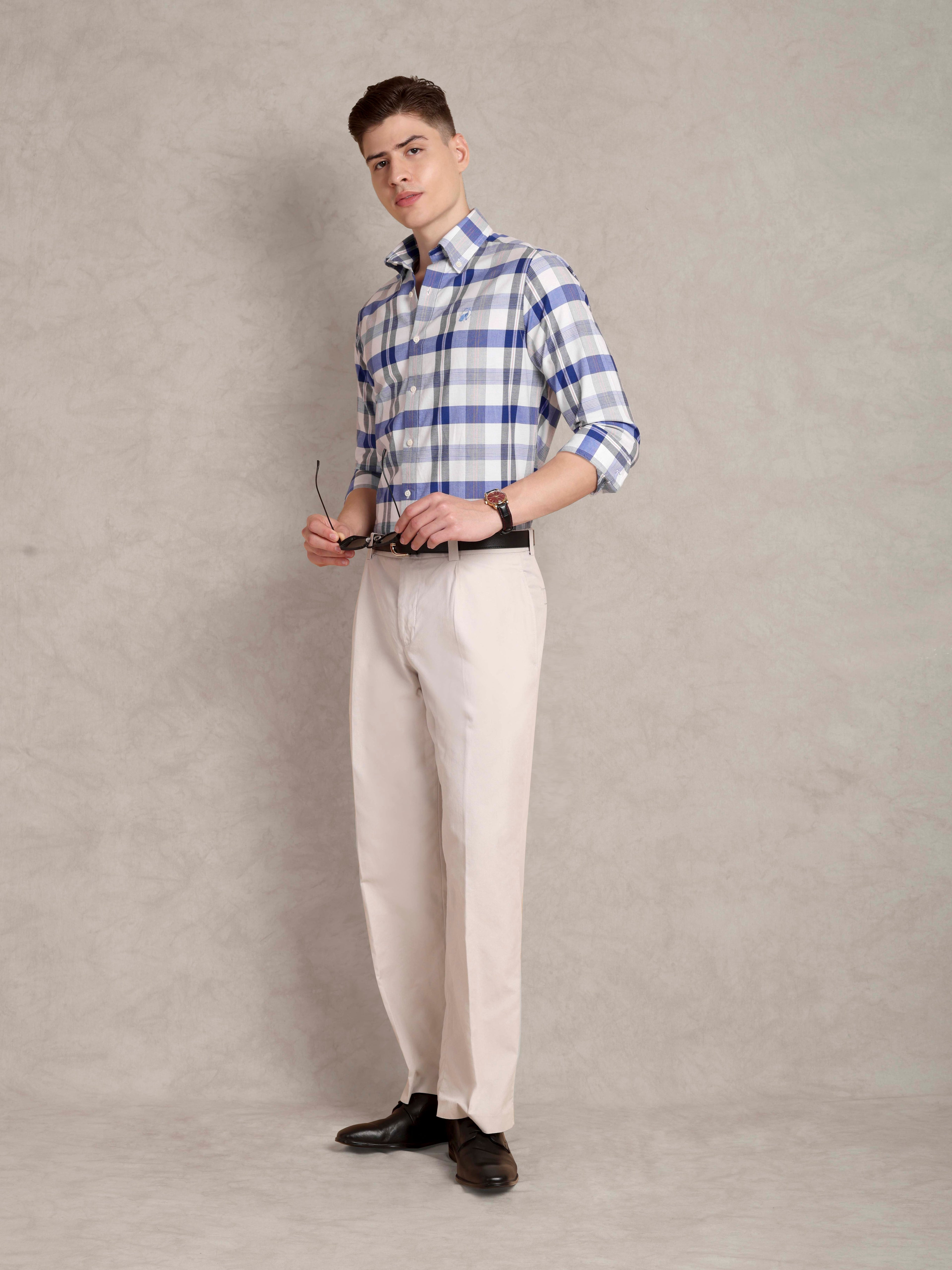 The Rawal: Slim Fit Checkered Blue Oxford Shirt