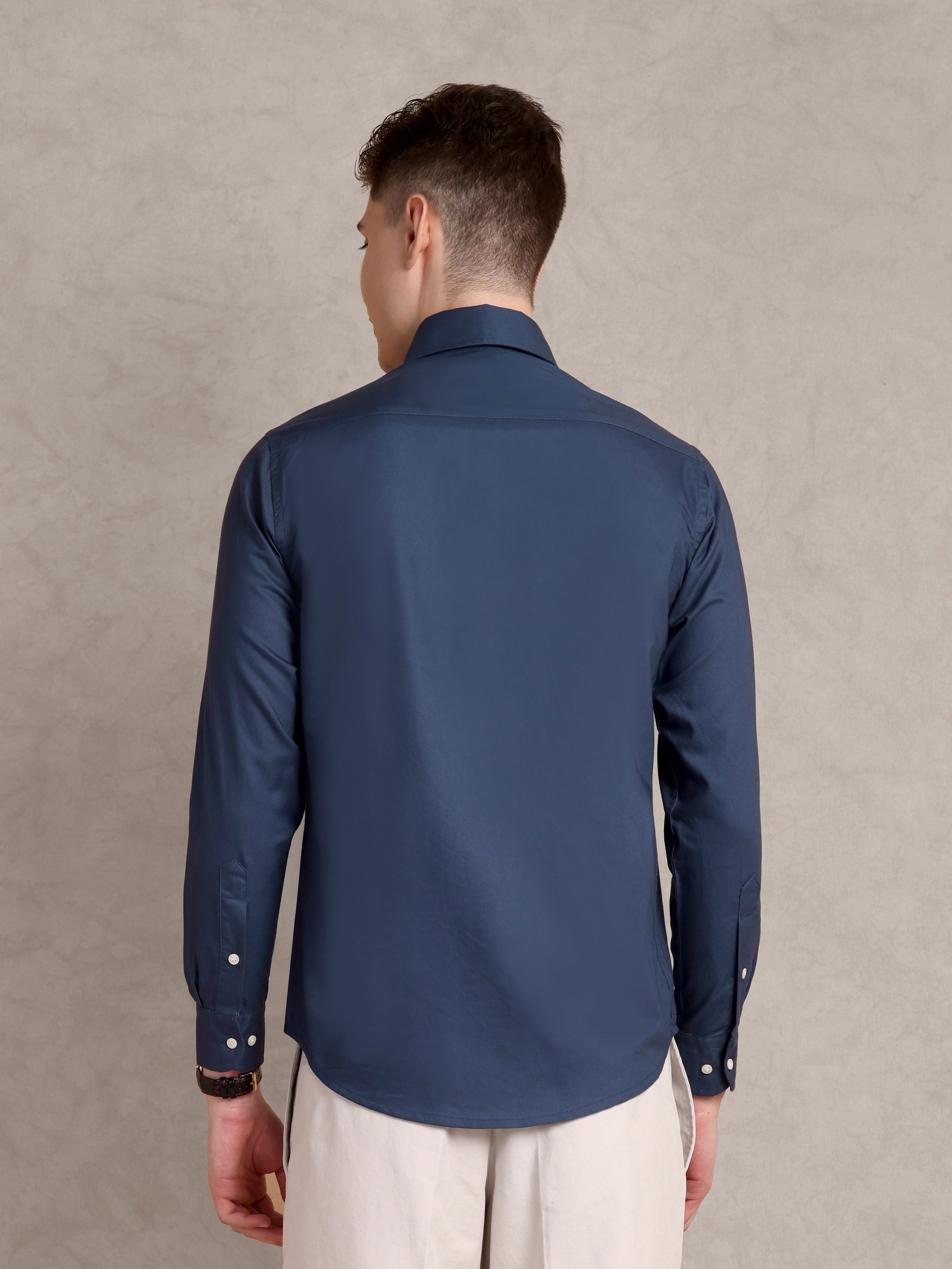 The Rawal: Slim Fit Solid Navy Blue Oxford Shirt