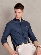 The Rawal: Slim Fit Solid Navy Blue Oxford Shirt