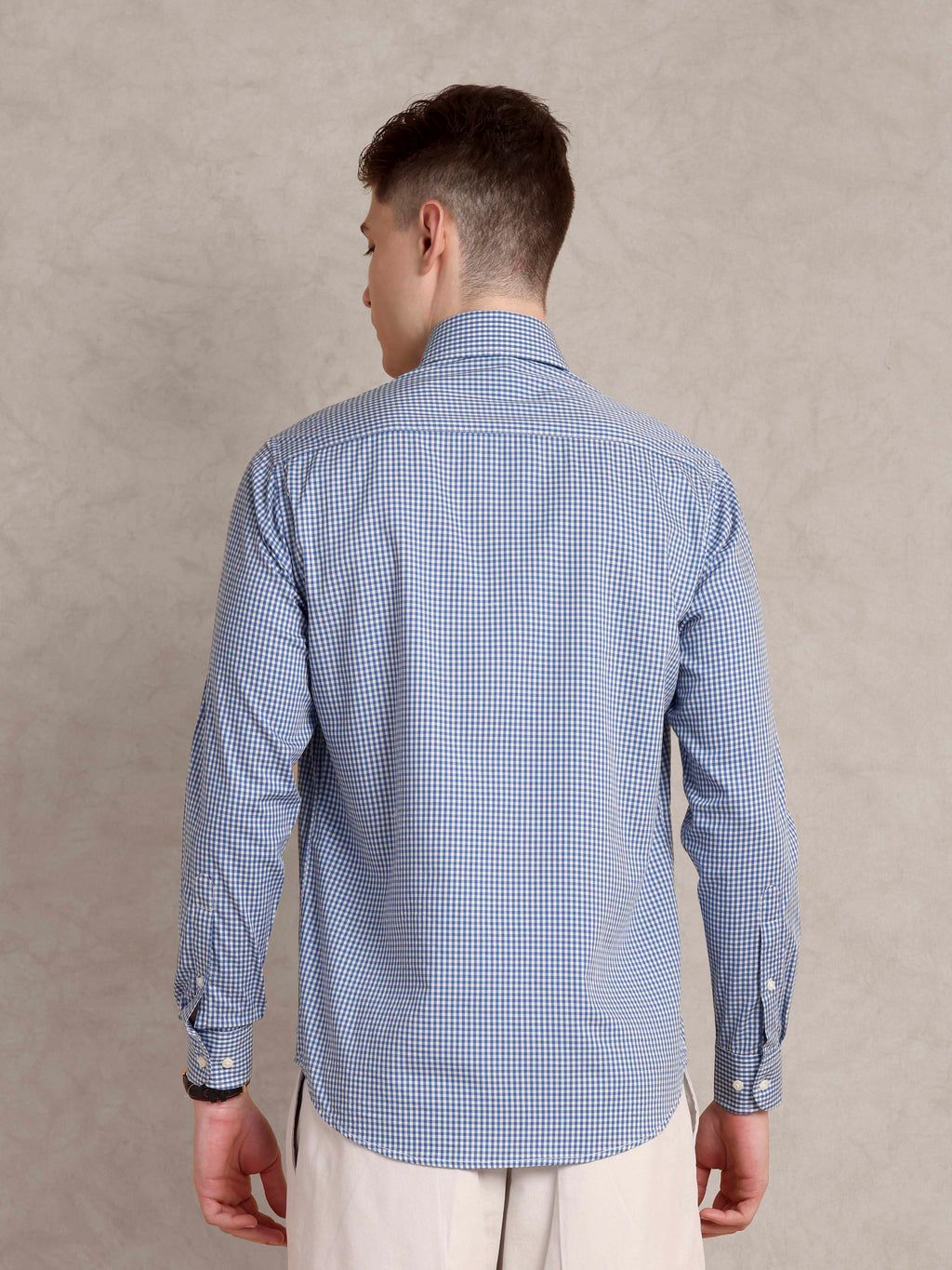 The Karikala: Slim Fit Supima Cotton Checkered Blue Shirt