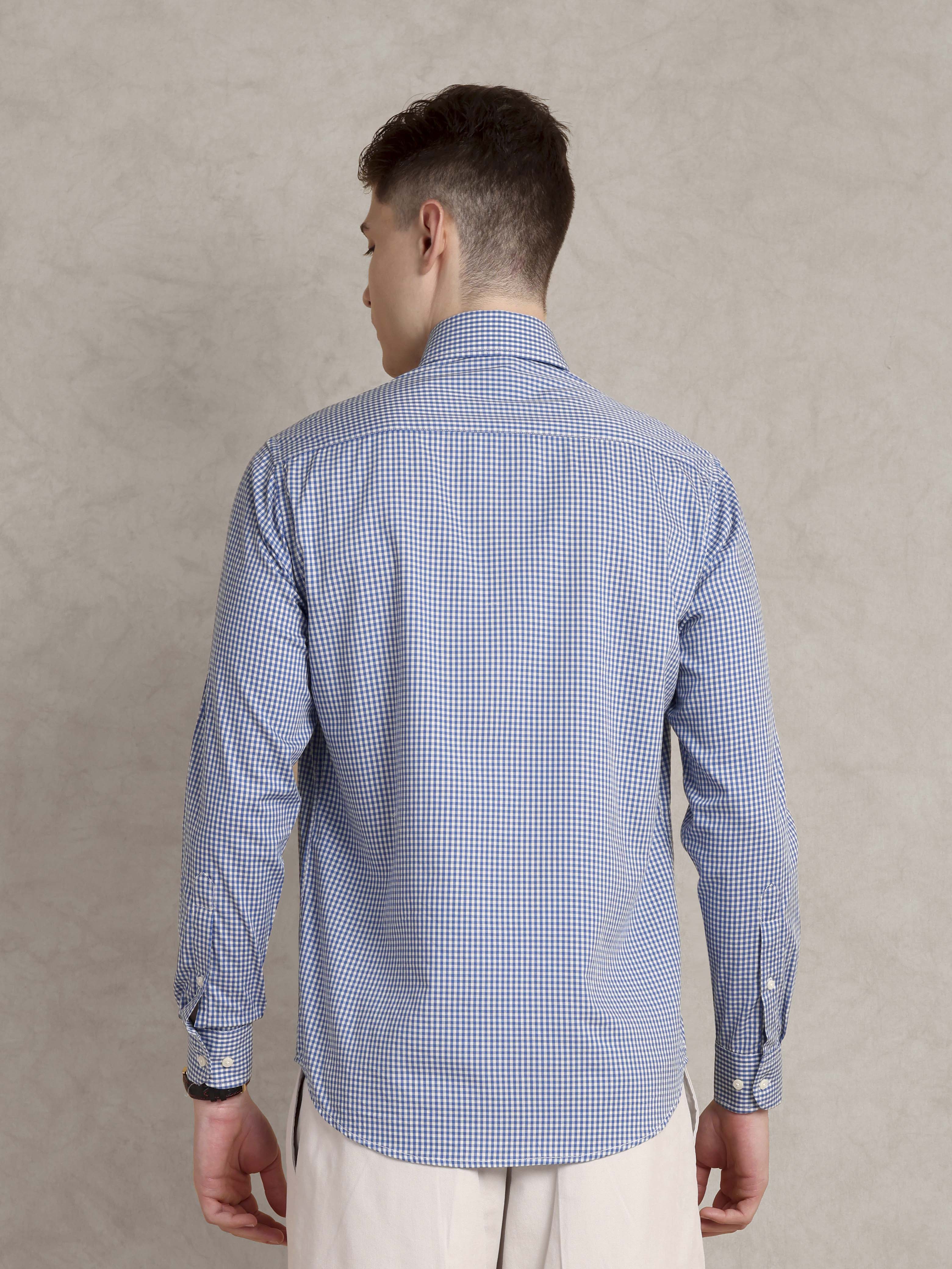 The Karikala: Slim Fit Supima Cotton Checkered Blue Shirt