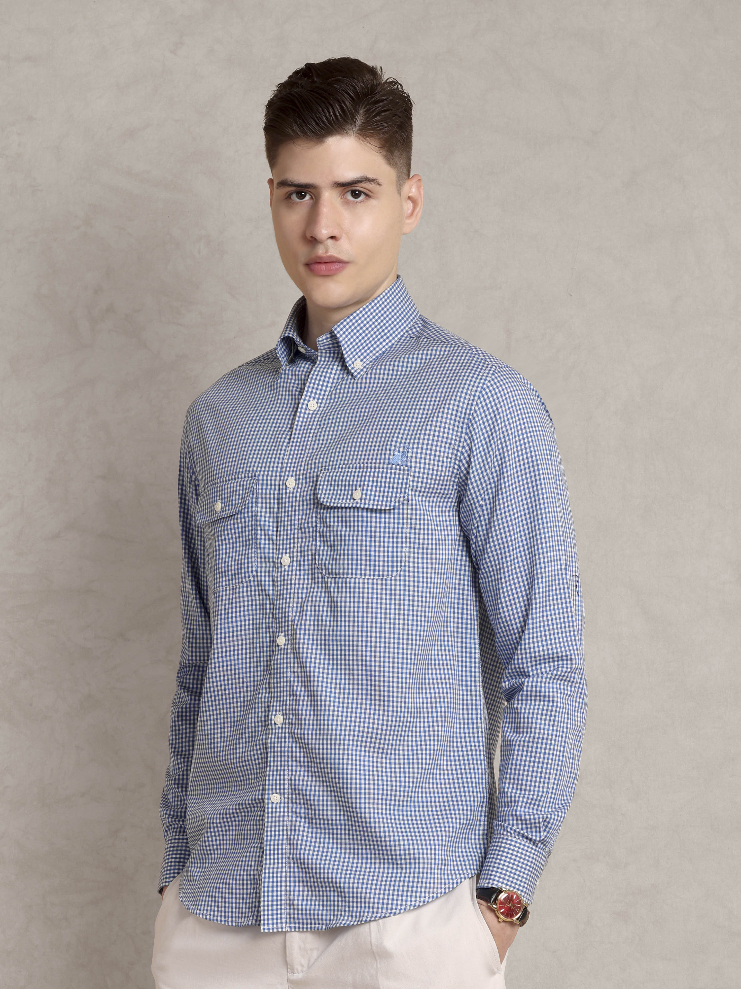The Karikala: Slim Fit Supima Cotton Checkered Blue Shirt