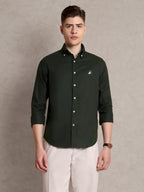 The Rawal: Slim Fit Solid Olive Green Oxford Shirt