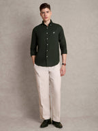 The Rawal: Slim Fit Solid Olive Green Oxford Shirt