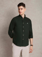 The Rawal: Slim Fit Solid Olive Green Oxford Shirt
