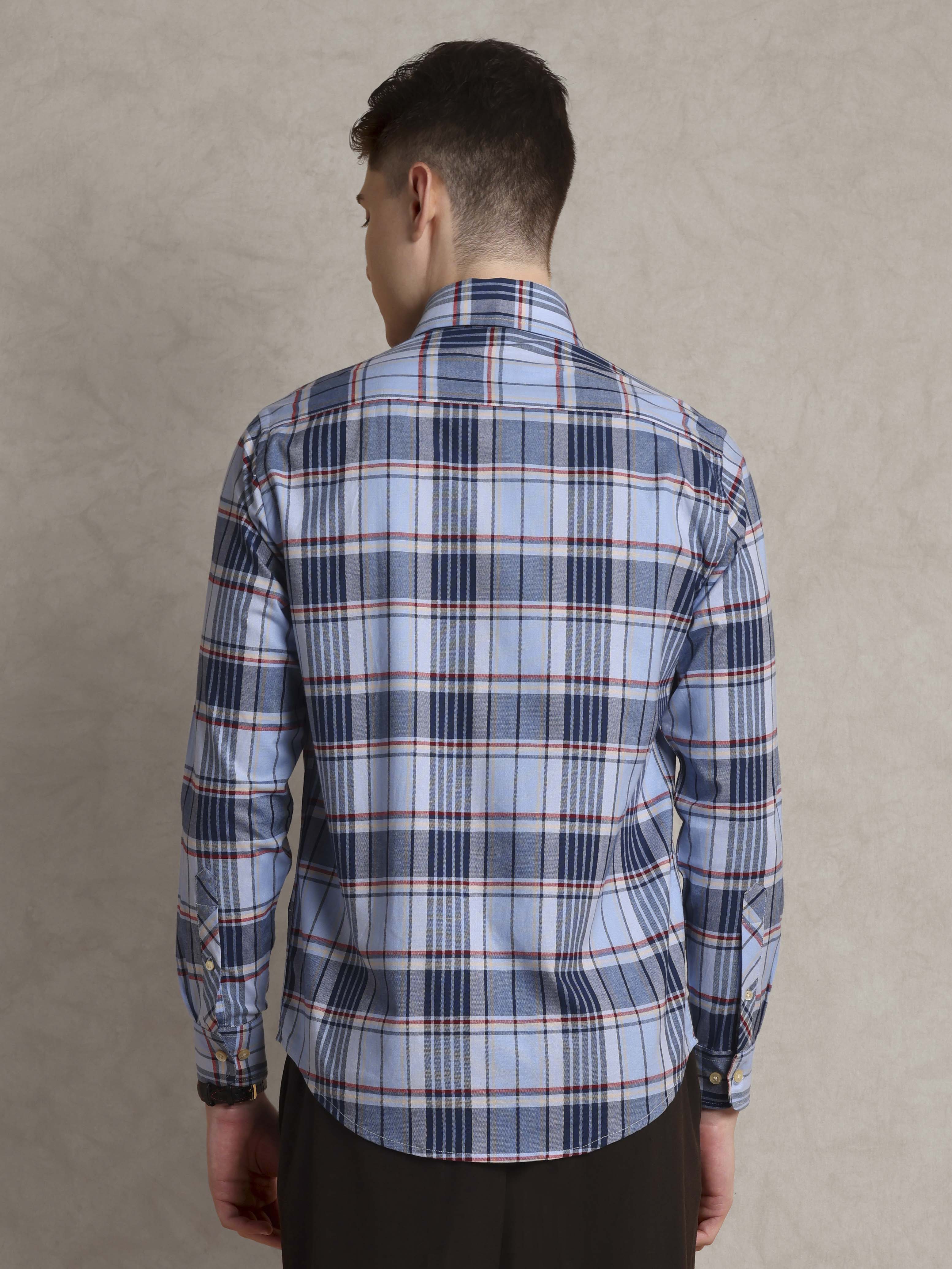The Rawal: Slim Fit Plaid Blue Oxford Shirt