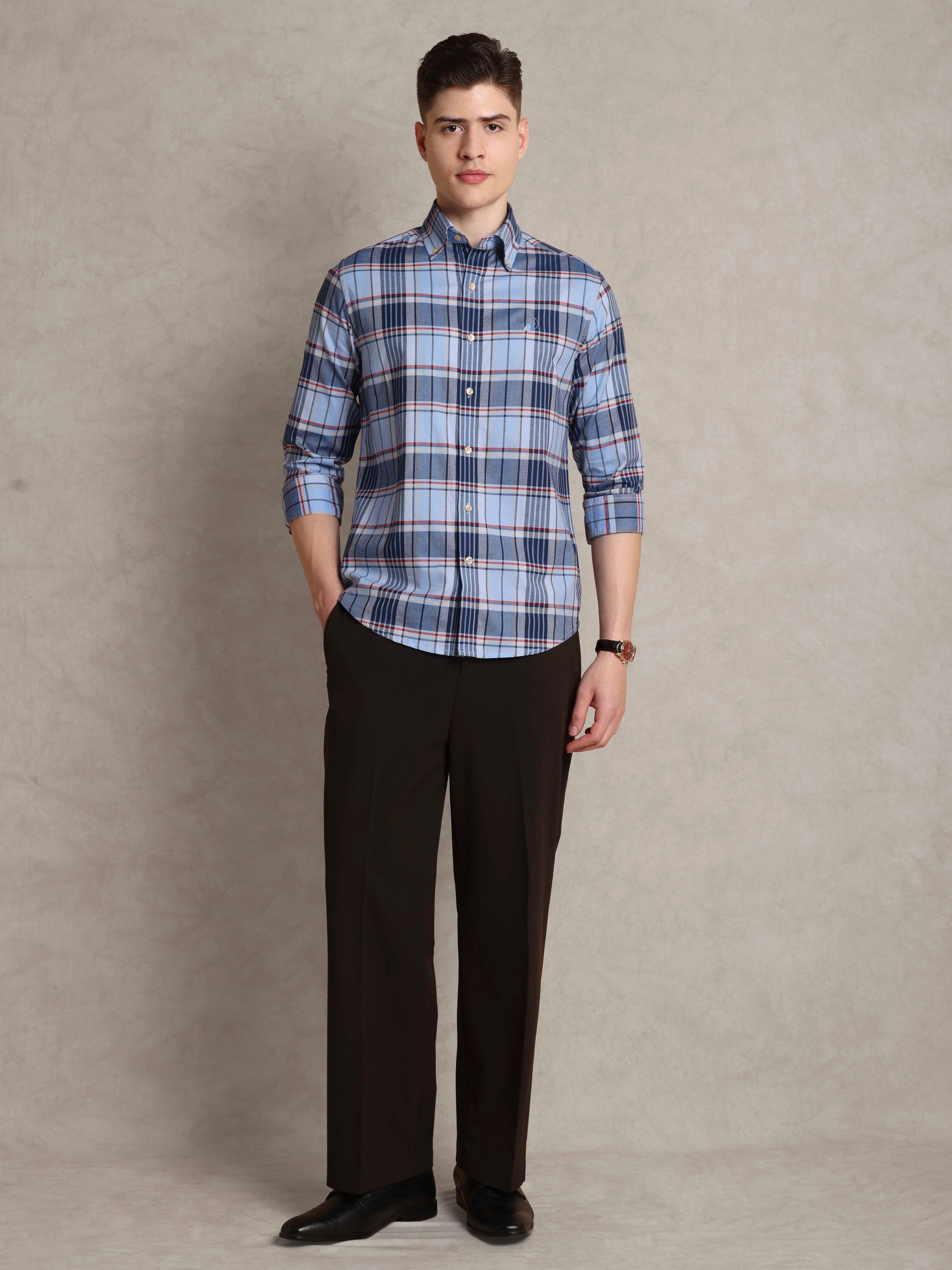 The Rawal: Slim Fit Plaid Blue Oxford Shirt