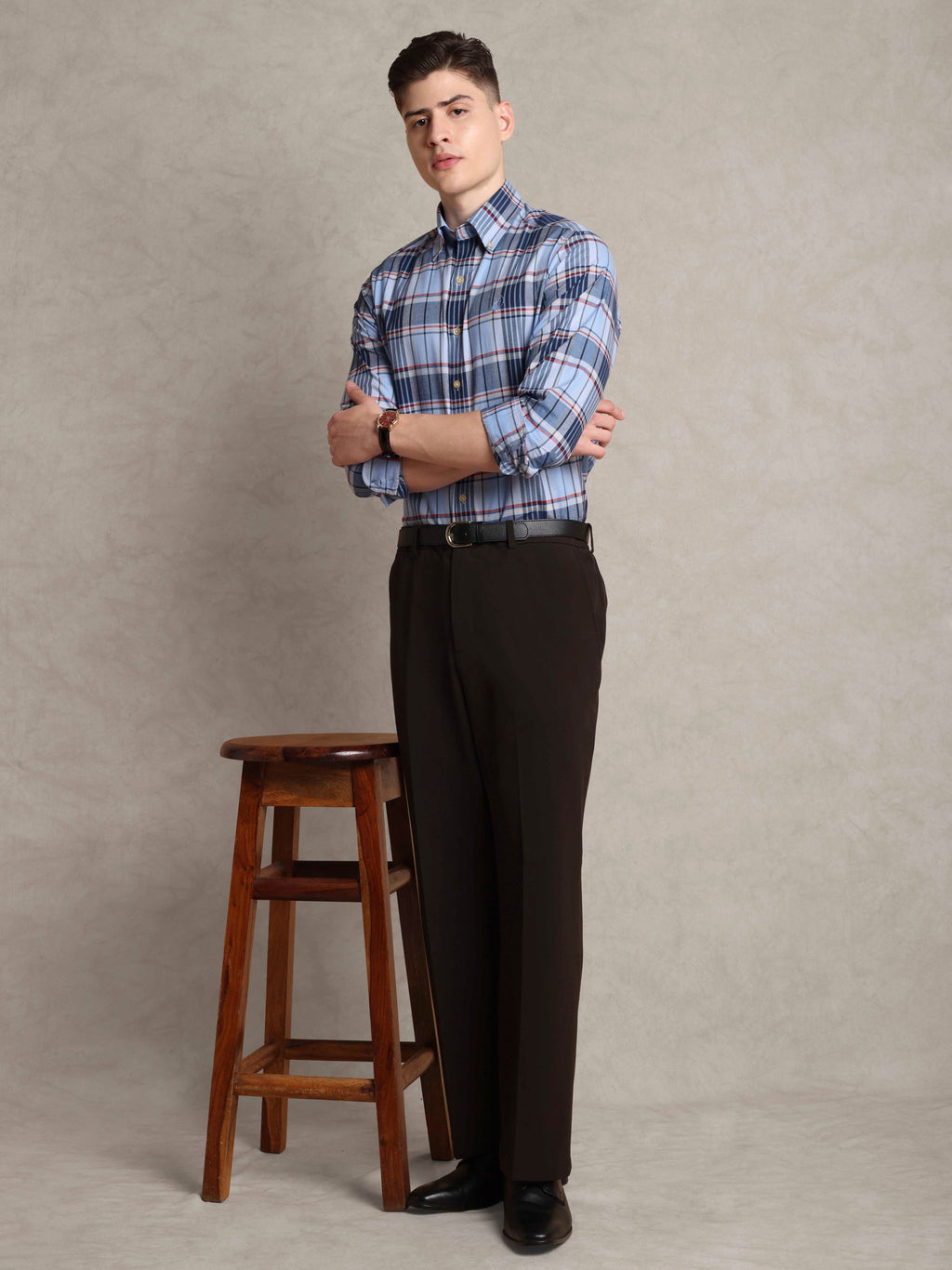 The Rawal: Slim Fit Plaid Blue Oxford Shirt